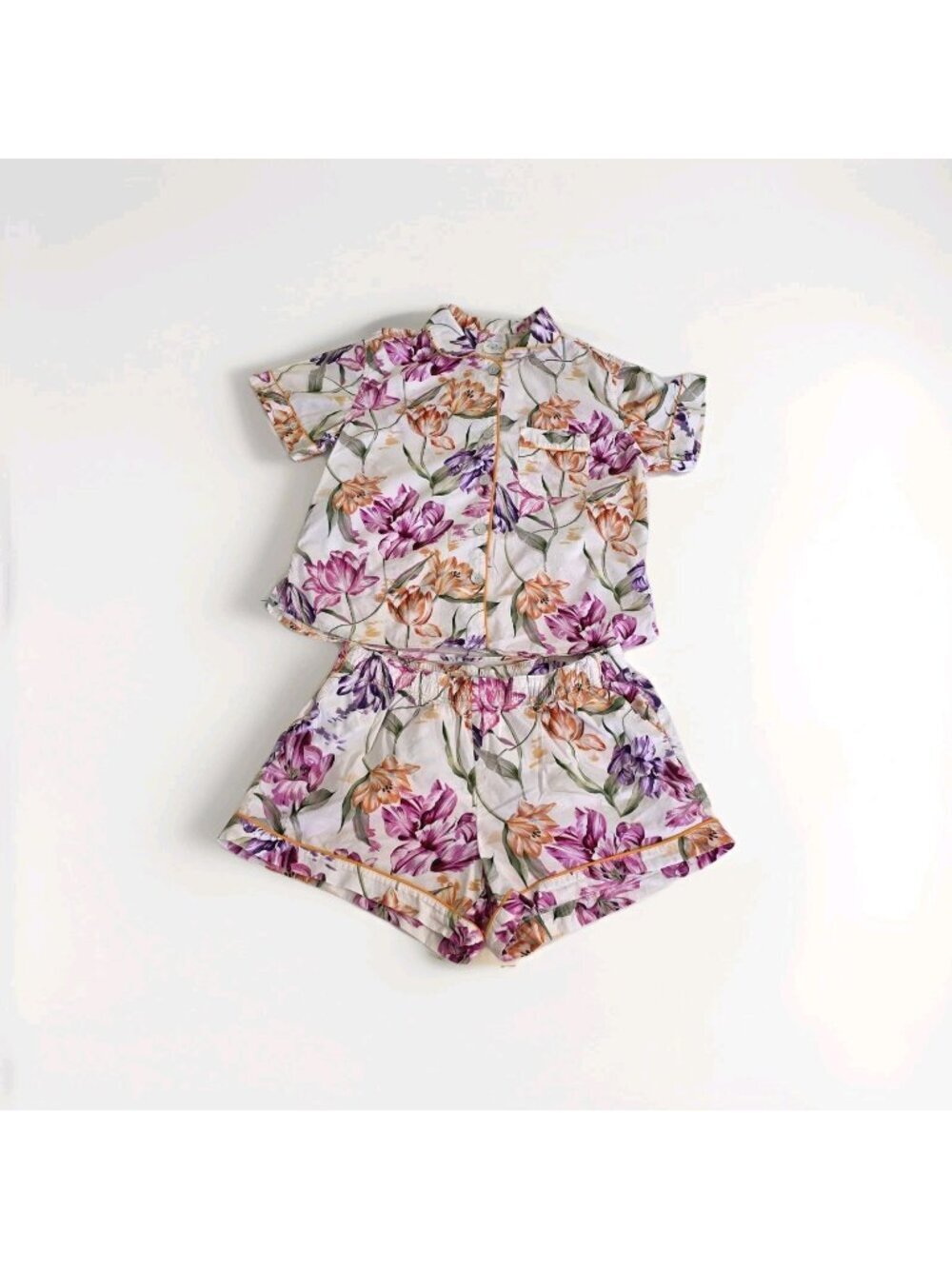 The Lazy Poet Nina Spring Tulips Shorts Pajama Set L Cotton SS Watercolor Floral